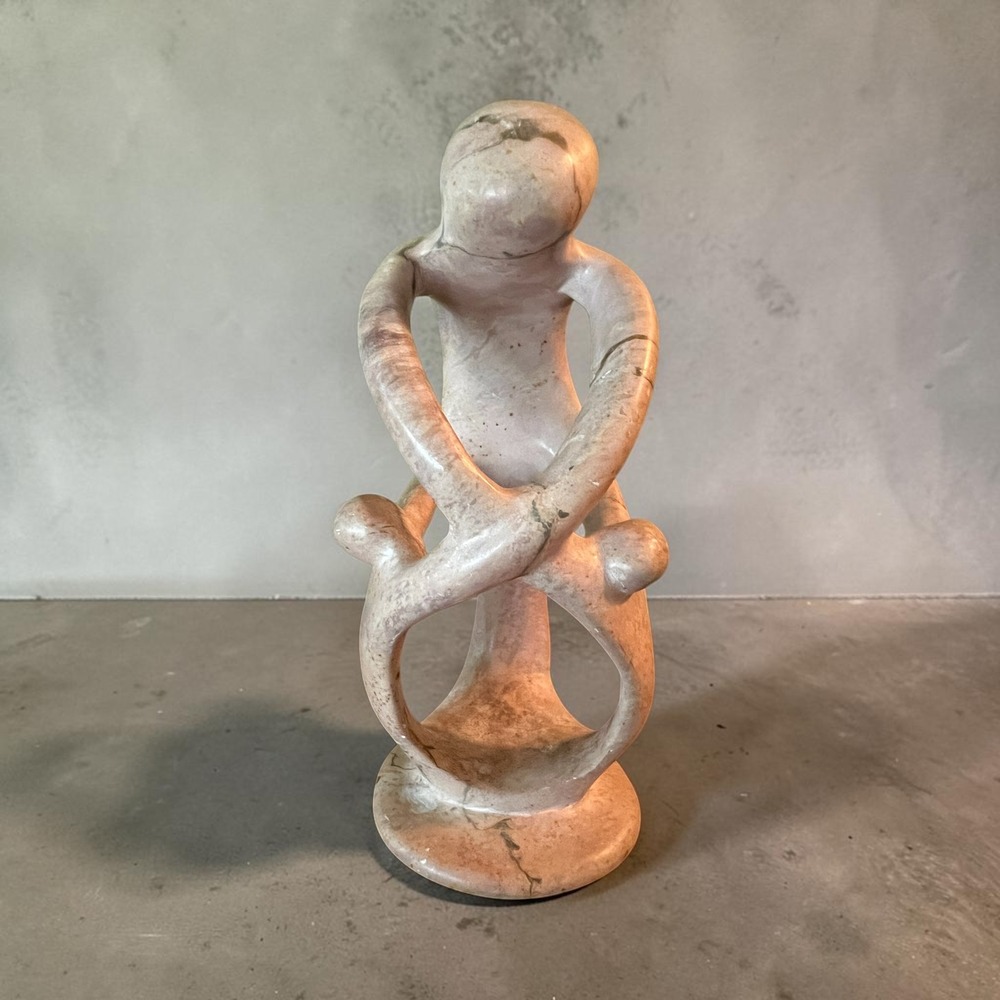 Vintage Hand Carved Soapstone Family of 3 Unity Abstract Sculpture 6.5 Inch